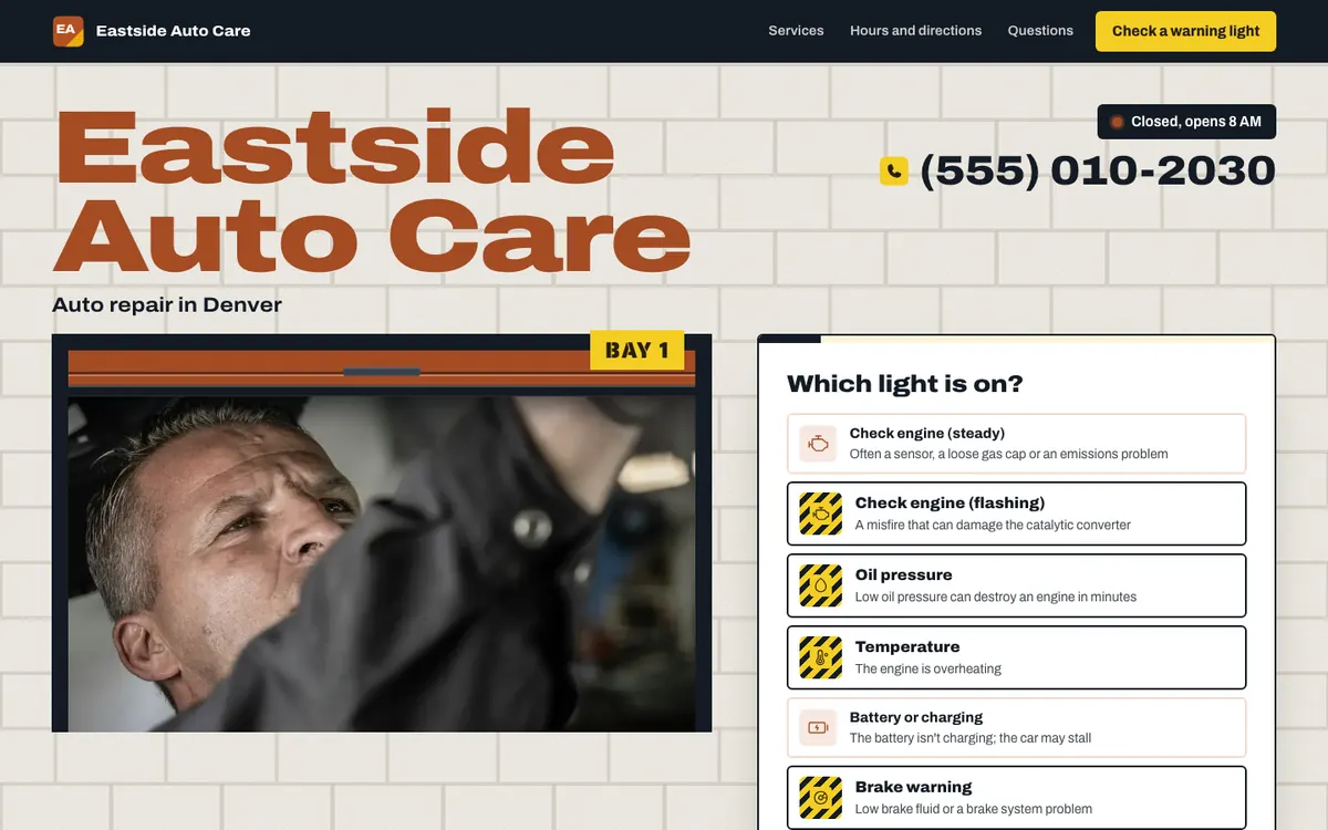 The auto repair example on a computer