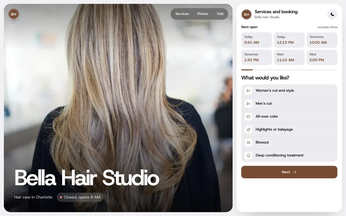 The hair salon example on a computer