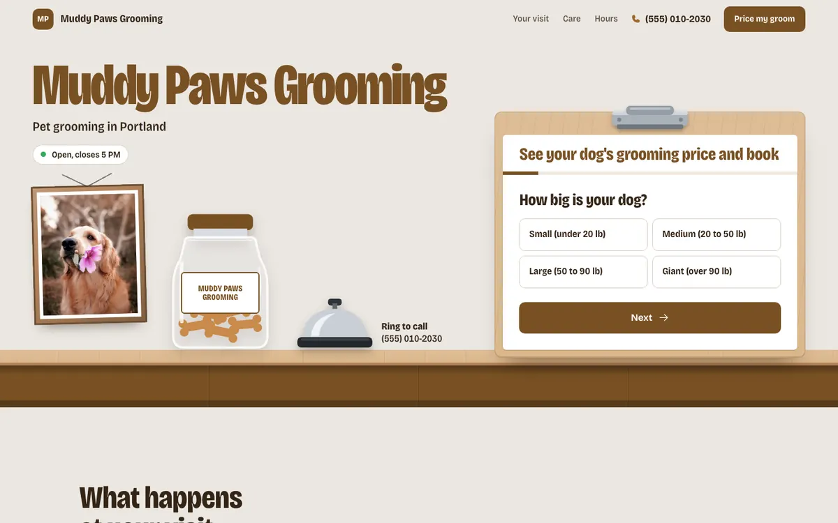 The pet grooming example on a computer